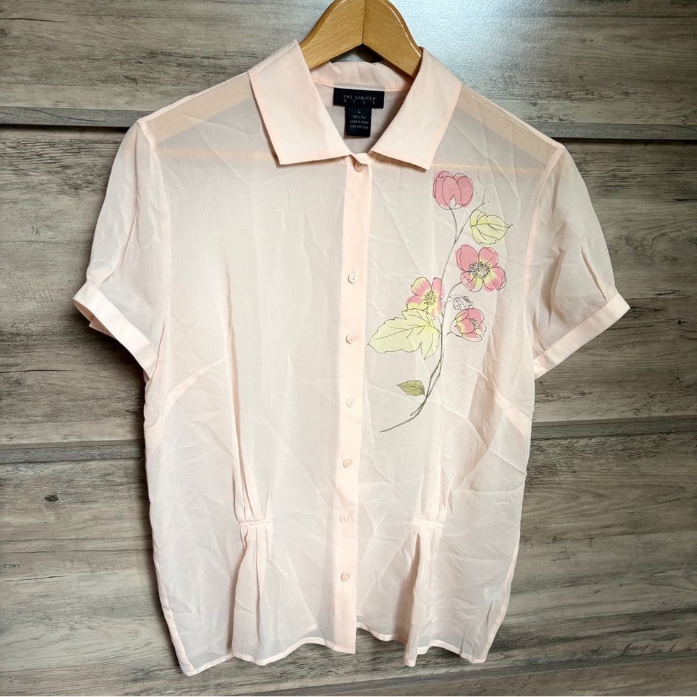 The Limited L Peach Silk Blouse Top Floral Professional Preppy Classy Feminine